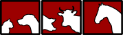 Logo mit drei weißen Silhouetten von Tieren auf rotem Hintergrund: Katze und Hund, Schwein und Kuh, Pferd.